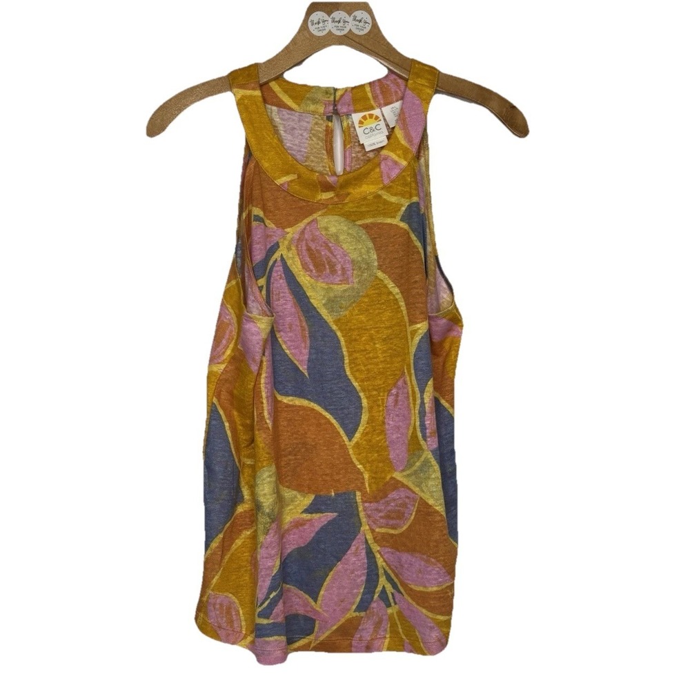 C&C California Top Large Sleeveless Linen Tropical  Halter Neck Resort Cruise